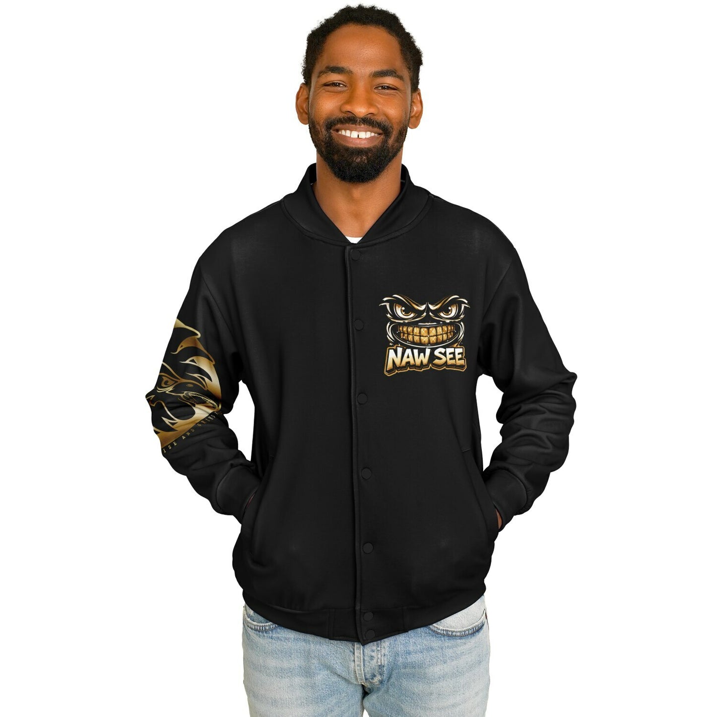 EB NAW SEE (BLACK GOLD) Baseball Jacket