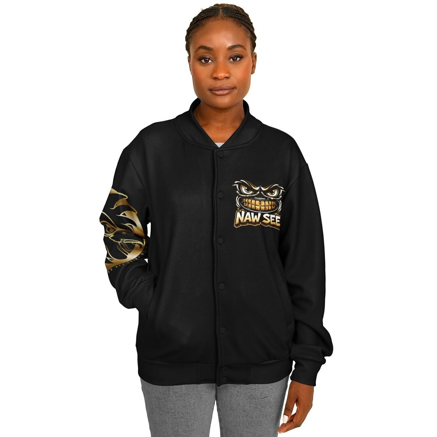 EB NAW SEE (BLACK GOLD) Baseball Jacket