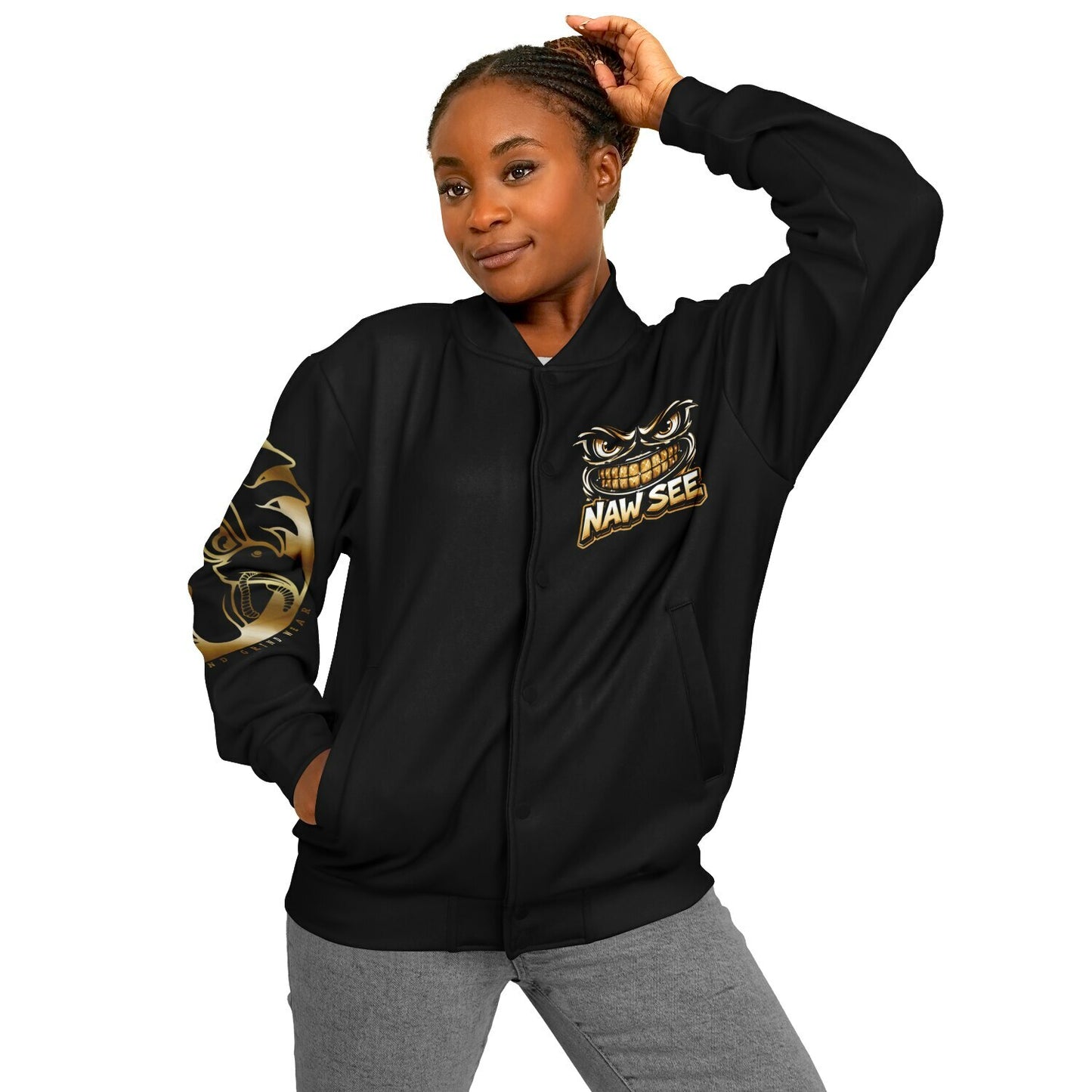EB NAW SEE (BLACK GOLD) Baseball Jacket